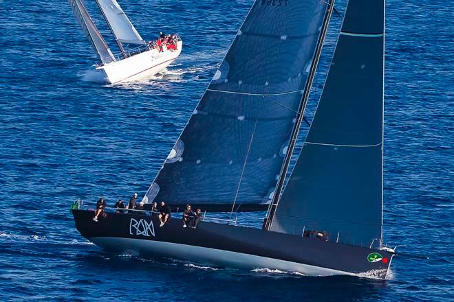 RAN 2, Sail n: GBR7236R, Owner: NIKLAS ZENNSTROM, Group 0 (IRC >18.29 mt)<br />
SHOCKWAVE, Sail n: USA60272, Owner: GEORGE SAKELLARIS, Group 0 (IRC >18.29 mt)<br />
approaching the Giraglia Rock ©  Rolex / Carlo Borlenghi http://www.carloborlenghi.net