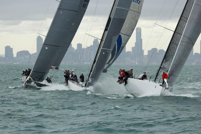 Beau Geste, Calm 2 and Hooligan bow down into the top mark - TP52 Southern Cross Cup - Round Two © Teri Dodds http://www.teridodds.com