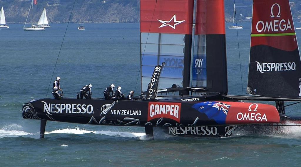 Foiling at close to 30kts - 2013 Louis Vuitton Cup, Round Robin 1, Race 1 © John Navas 