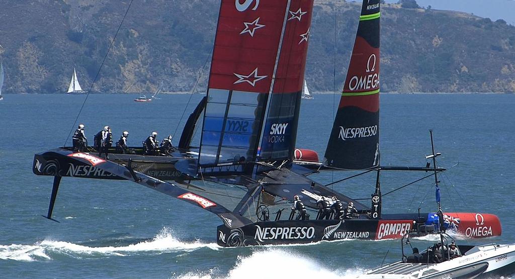 Launching on the downwind leg - 2013 Louis Vuitton Cup, Round Robin 1, Race 1 © John Navas 
