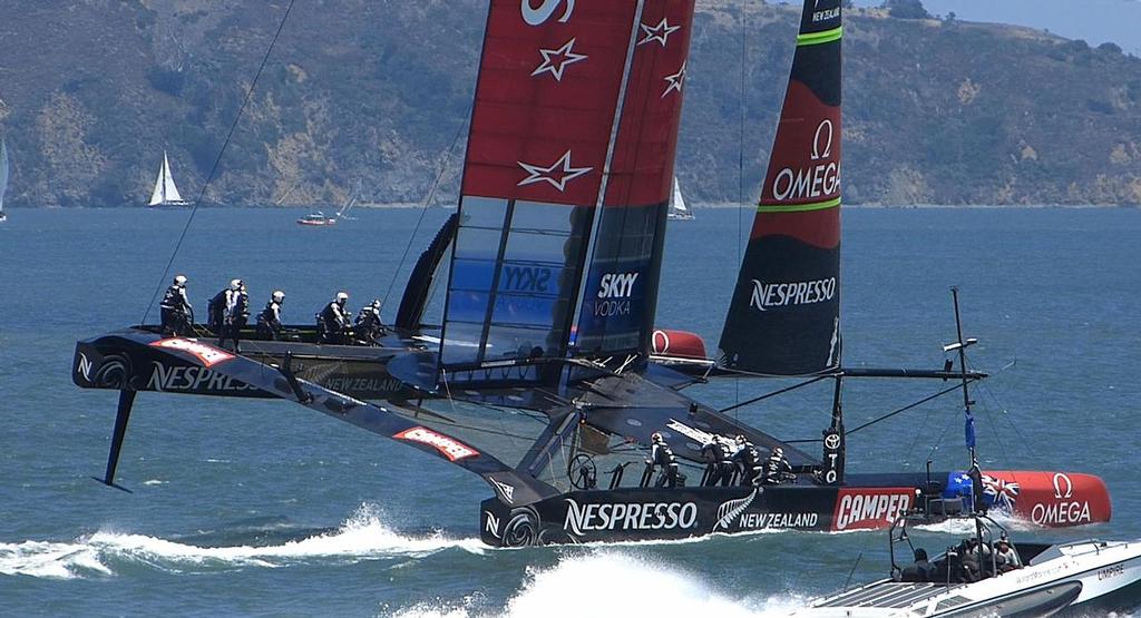 Launching on the downwind leg - 2013 Louis Vuitton Cup, Round Robin 1, Race 1 photo copyright John Navas  taken at  and featuring the  class