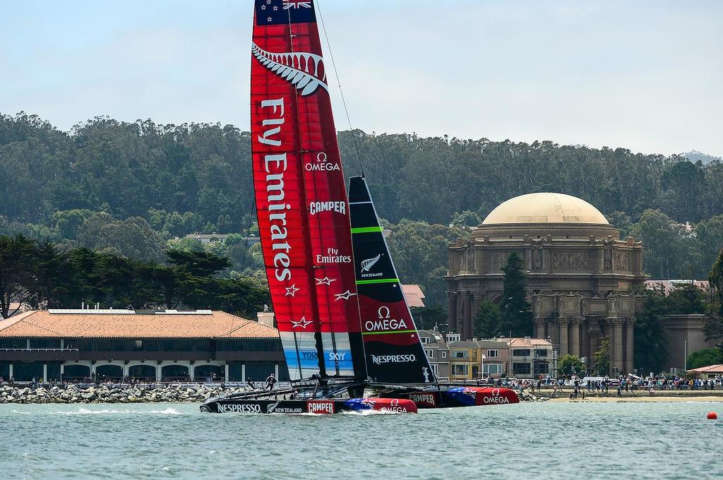 July 7, first day of racing the Louis Vuitton Cup  sailed in AC 72s with Emirates Team New Zealand skippered Dean Barker (NZL) sailing alone © Paul Todd/Outside Images http://www.outsideimages.com