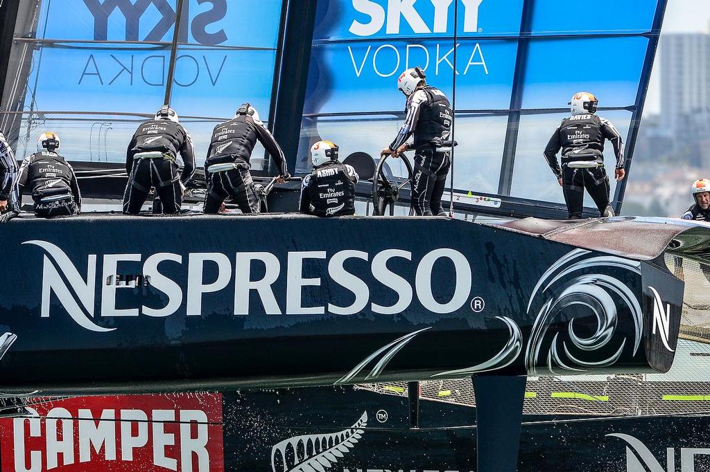 July 7, first day of racing the Louis Vuitton Cup  sailed in AC 72s with Emirates Team New Zealand skippered Dean Barker (NZL) sailing alone © Paul Todd/Outside Images http://www.outsideimages.com
