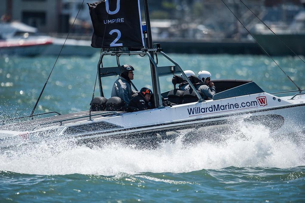 July 7, first day of racing the Louis Vuitton Cup  sailed in AC 72s with Emirates Team New Zealand skippered Dean Barker (NZL) sailing alone © Paul Todd/Outside Images http://www.outsideimages.com
