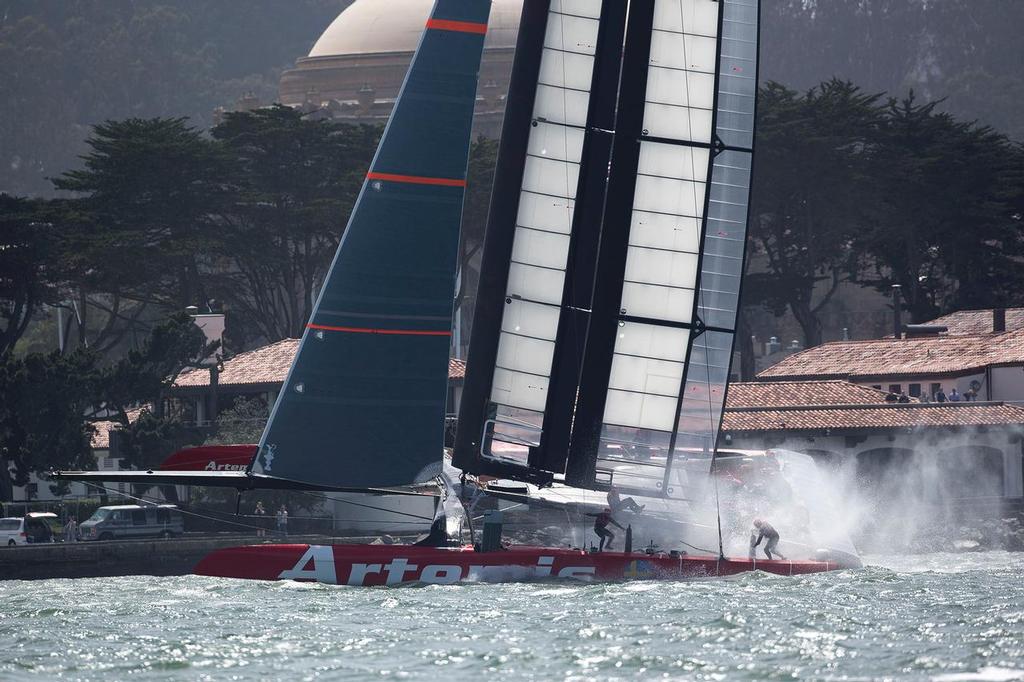 Onboard the AC72. Artemis Racing April 11th 2013, Alameda, USA © Sander van der Borch / Artemis Racing http://www.sandervanderborch.com