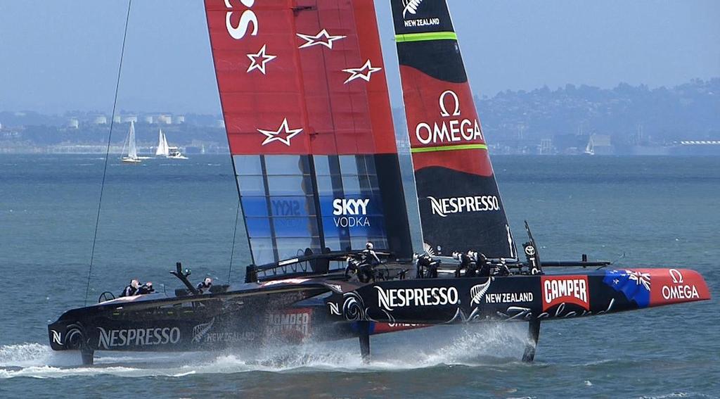 Foiling at over 30kts - 2013 Louis Vuitton Cup, Round Robin 1, Race 1 photo copyright John Navas  taken at  and featuring the  class