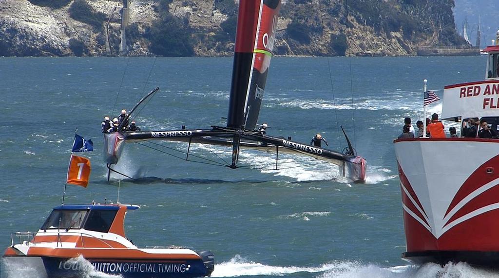 Closing in on the boundary line - 2013 Louis Vuitton Cup, Round Robin 1, Race 1 photo copyright John Navas  taken at  and featuring the  class