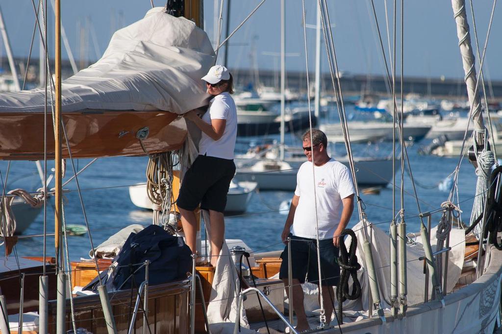 Summerwind prepping her sun dodger - Marblehead-to-Halifax Ocean Race  © Fletcher Boland