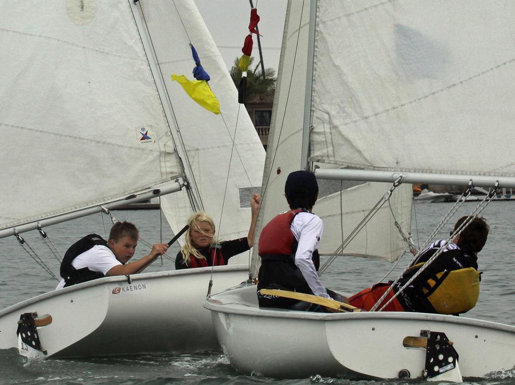 Porter Killian and Max Brennen (on left) finished in third place in the inaugural Long  Beach Junior Match Race Invitational. © Rick Roberts 