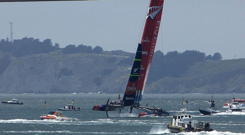 Sailing at speed of up to 25kts upwind - 2013 Louis Vuitton Cup, Round Robin 1, Race 1 © John Navas 