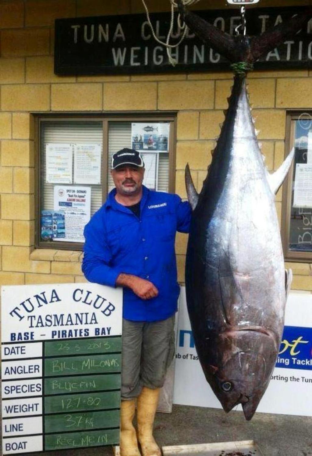 Bill Milonas with his 127.8 pending state record Bluefin © Carl Hyland