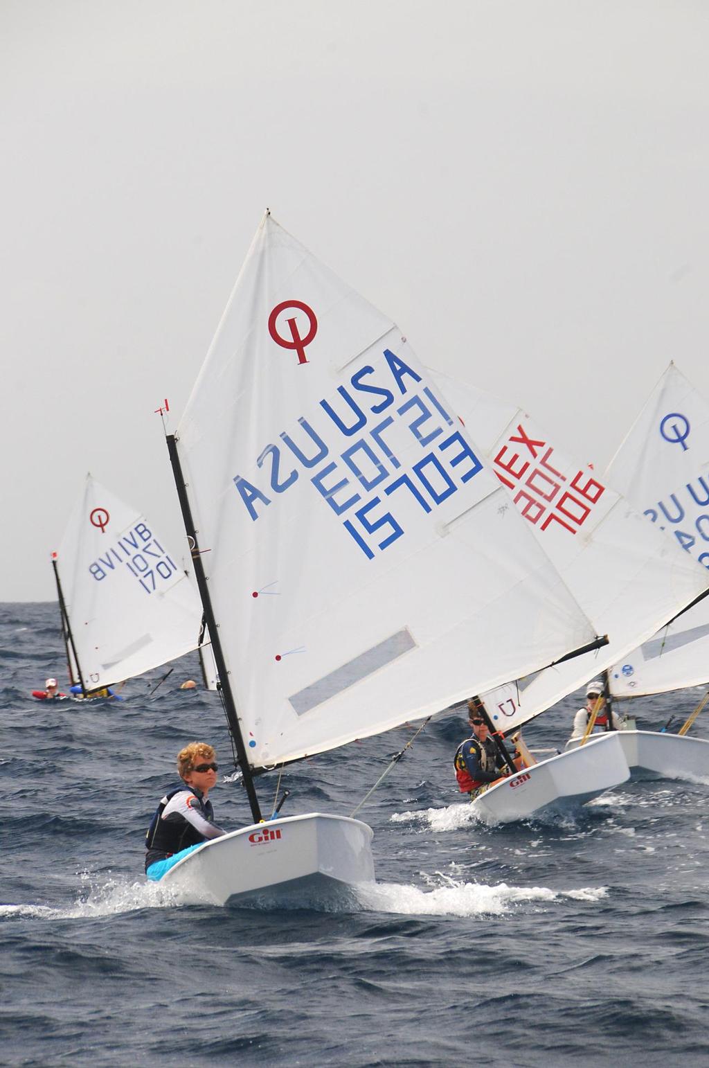 The USA’s Romain Screve leads the pack to win the 21st International Optimist Regatta presented by Glacial Energy. Credit: Dean Barnes - International Optimist Regatta © Dean Barnes