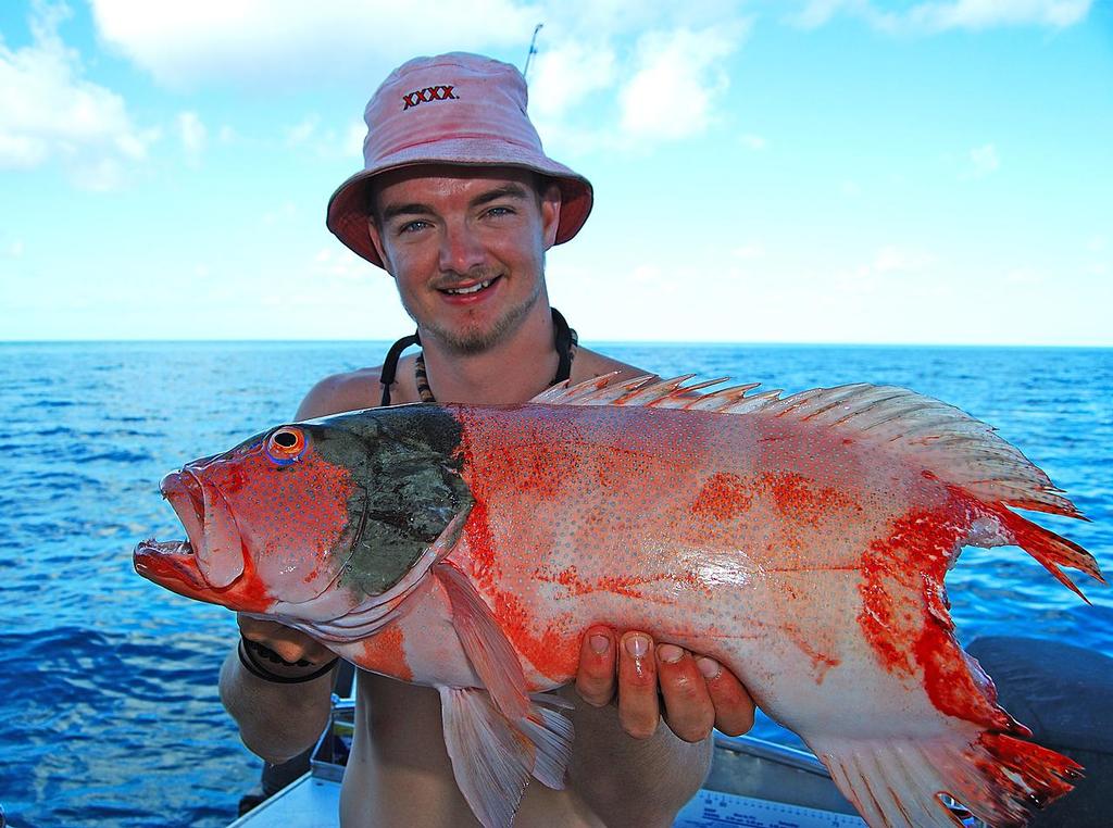 Note the black discolouration on this trout (ignore the lack of tail – sharks were bad that trip).  If you find this on a trout, try to fillet around it – the black liquid inside can spoil a fillet. - It's a gut feeling photo copyright Lee Brake taken at  and featuring the  class