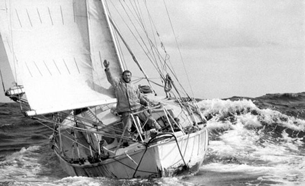 Circa 22nd April 1969: Robin Knox-Johnston waving aboard his 32ft yacht SUHAILI off Falmouth, England after becoming the first man to sail solo non-stop around the globe. Knox-Johnston was the sole finisher in the Sunday Times Golden Globe solo round the world race, having set out from Falmouth, England Falmouth, England on 14th June 1968 © Bill Rowntree - PPL http://www.pplmedia.com