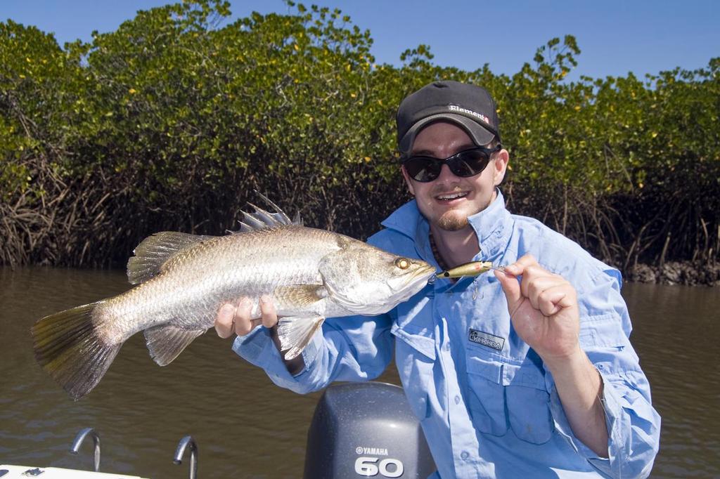 Using light gear and small lures for bream can tempt shutdown winter barra and give you a real battle. photo copyright Lee Brake taken at  and featuring the  class
