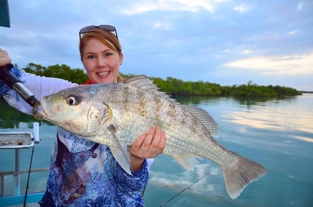 Grunter are masters at thieving baits and gobbling burly.  This fish had two of our herring baits in its stomach before Alanna managed to hook it! - It's a gut feeling photo copyright Lee Brake taken at  and featuring the  class