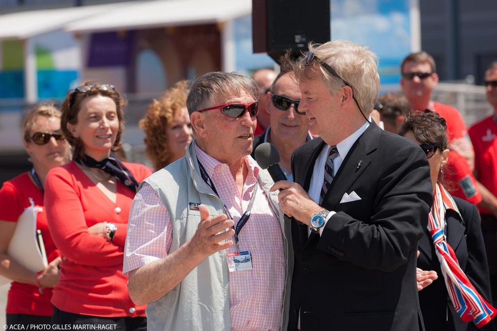 Doyen of the sailing media and big fan of the Super 12's  Bob Fisher (left) with Tom Ehman at the San Francisco America's Cup photo copyright ACEA - Photo Gilles Martin-Raget http://photo.americascup.com/ taken at  and featuring the  class