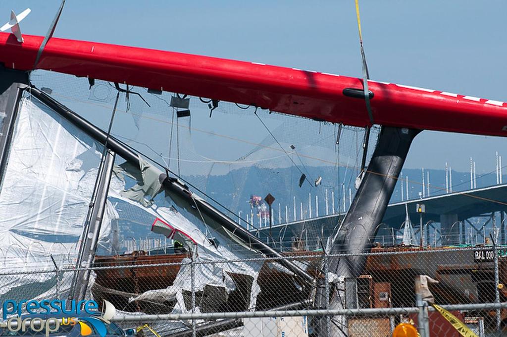 Intact starboard hull - Artemis Racing May 11, 2013 © Erik Simonson/ pressure-drop.us http://www.pressure-drop.us