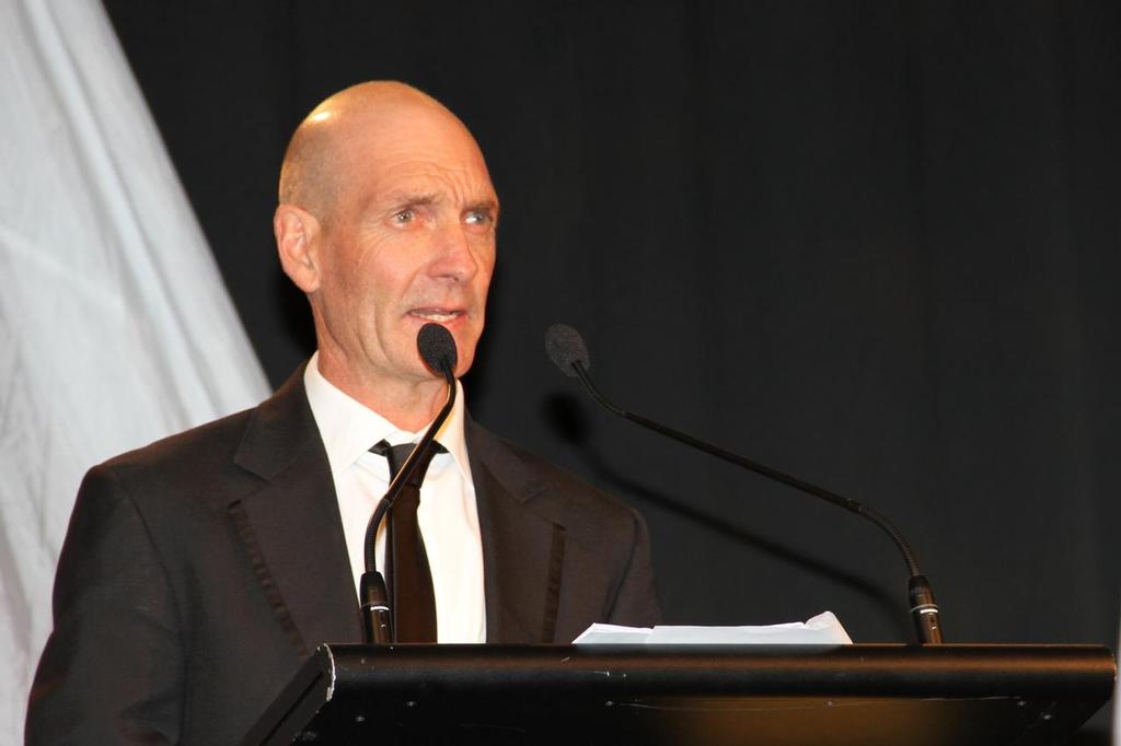 David Barnes addresses the audience  at the Kiwi Gold fundraiser photo copyright Richard Gladwell www.photosport.co.nz taken at  and featuring the  class