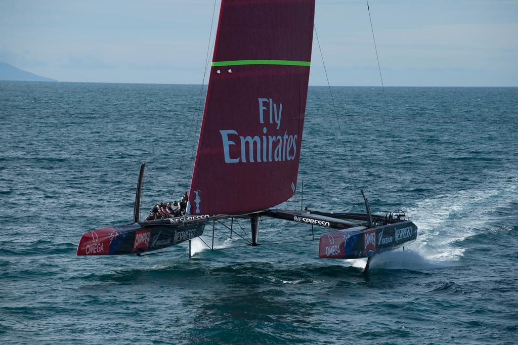 Emirates Team New Zealand sail NZL5 for the last time in New Zealand before being shipped to San Francisco. 3/4/2013 photo copyright Chris Cameron/ETNZ http://www.chriscameron.co.nz taken at  and featuring the  class