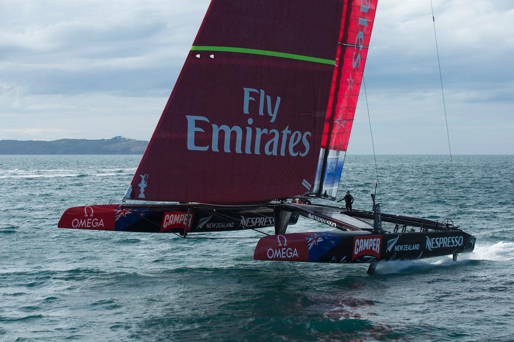 Emirates Team New Zealand sail NZL5 for the last time in New Zealand before being shipped to San Francisco. 3/4/2013 photo copyright Chris Cameron/ETNZ http://www.chriscameron.co.nz taken at  and featuring the  class