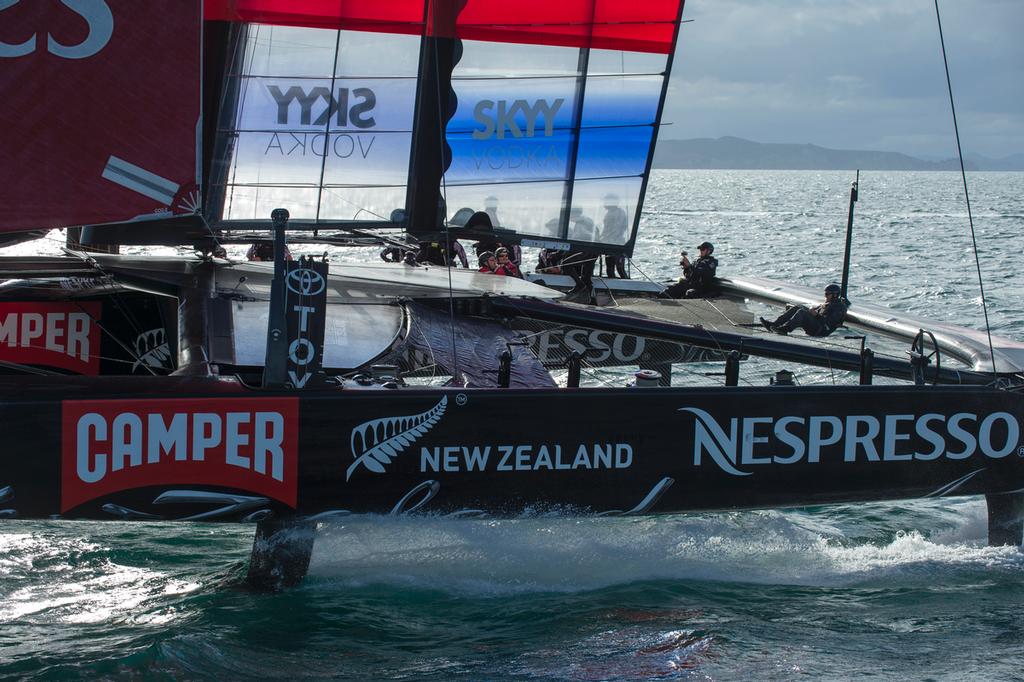 Emirates Team New Zealand sail NZL5 for the last time in New Zealand before being shipped to San Francisco. 3/4/2013 photo copyright Chris Cameron/ETNZ http://www.chriscameron.co.nz taken at  and featuring the  class