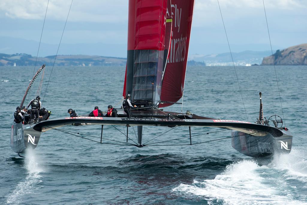 Emirates Team New Zealand sail NZL5 for the last time in New Zealand before being shipped to San Francisco. 3/4/2013 photo copyright Chris Cameron/ETNZ http://www.chriscameron.co.nz taken at  and featuring the  class