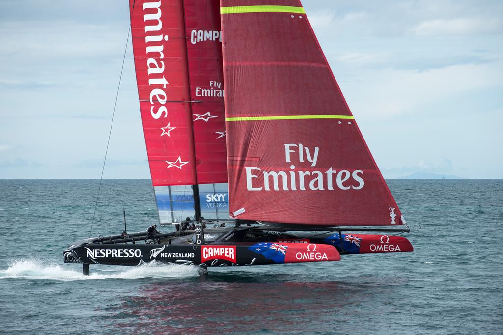 Emirates Team New Zealand sail NZL5 for the last time in New Zealand before being shipped to San Francisco. 3/4/2013 photo copyright Chris Cameron/ETNZ http://www.chriscameron.co.nz taken at  and featuring the  class