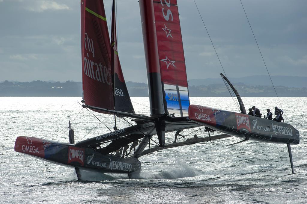 Emirates Team New Zealand sail NZL5 for the last time in New Zealand before being shipped to San Francisco. 3/4/2013 photo copyright Chris Cameron/ETNZ http://www.chriscameron.co.nz taken at  and featuring the  class