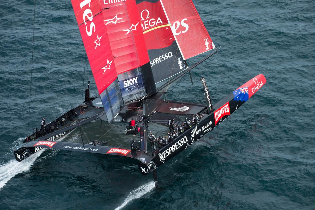 Emirates Team New Zealand sail NZL5 for the last time in New Zealand before being shipped to San Francisco. 3/4/2013 photo copyright Chris Cameron/ETNZ http://www.chriscameron.co.nz taken at  and featuring the  class