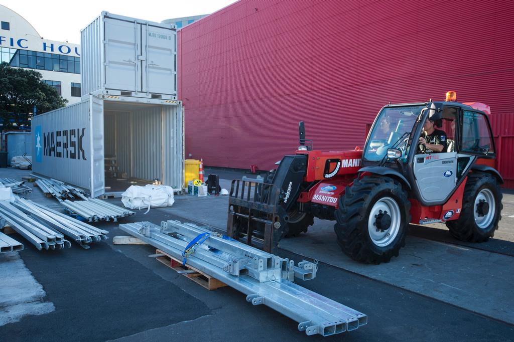 Emirates Team New Zealand, tent structure is loaded into containers for shipping to San Francisco. 8/4/2013 photo copyright Chris Cameron/ETNZ http://www.chriscameron.co.nz taken at  and featuring the  class
