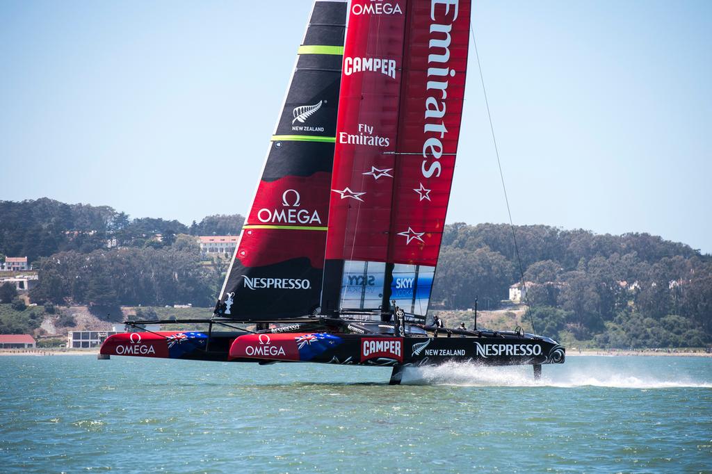 Emirates Team New Zealand’s AC72, NZL5, day two of sailing in San Francisco. 24/5/2013 © Chris Cameron/ETNZ http://www.chriscameron.co.nz