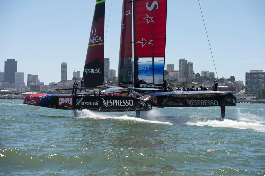 Emirates Team New Zealand’s AC72, NZL5, day two of sailing in San Francisco. 24/5/2013 © Chris Cameron/ETNZ http://www.chriscameron.co.nz
