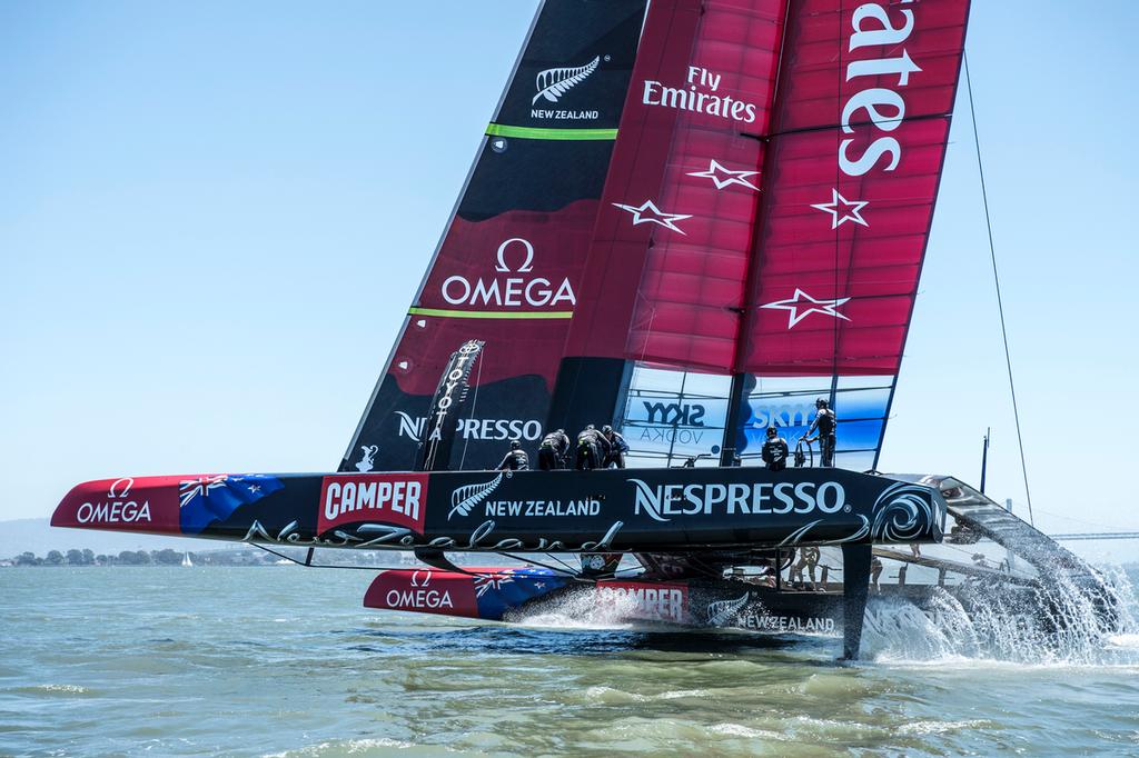 Emirates Team New Zealand’s AC72, NZL5, day two of sailing in San Francisco. 24/5/2013 © Chris Cameron/ETNZ http://www.chriscameron.co.nz