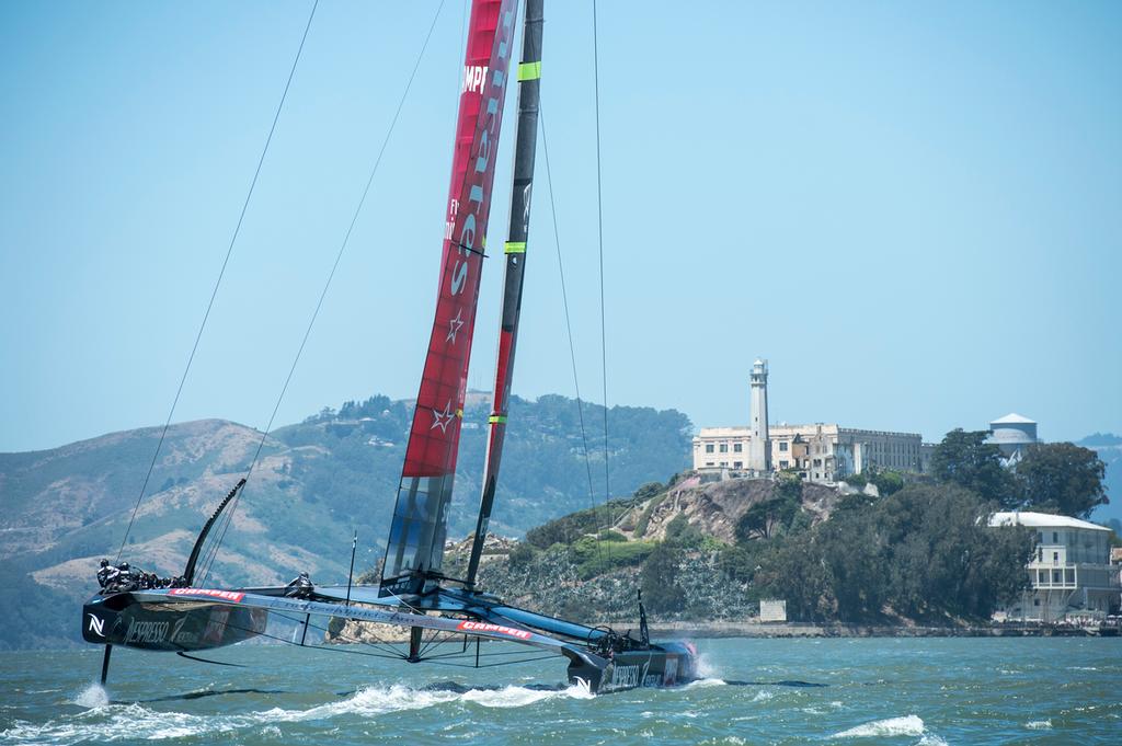 Emirates Team New Zealand’s AC72, NZL5, day two of sailing in San Francisco. 24/5/2013 © Chris Cameron/ETNZ http://www.chriscameron.co.nz