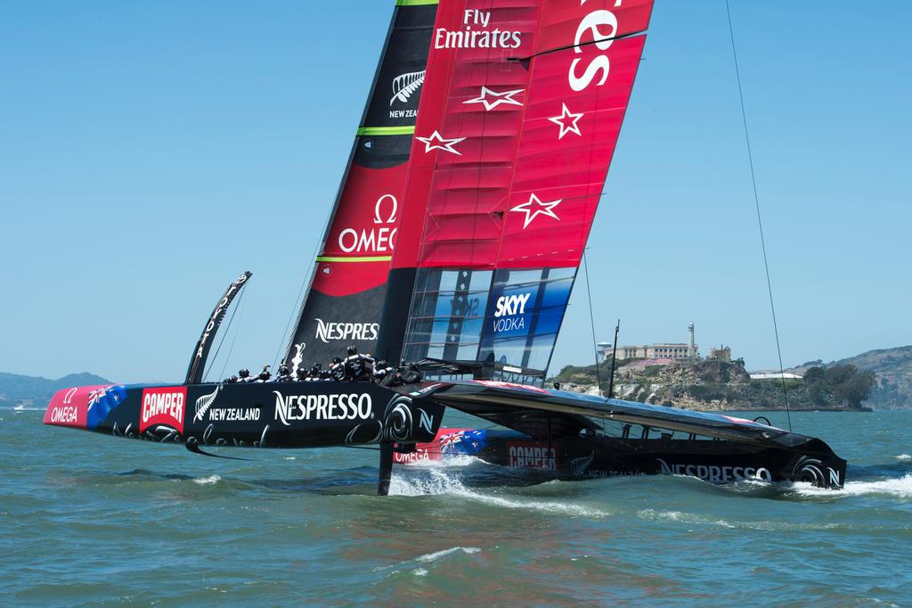 Emirates Team New Zealand’s AC72, NZL5, day two of sailing in San Francisco. 24/5/2013 © Chris Cameron/ETNZ http://www.chriscameron.co.nz
