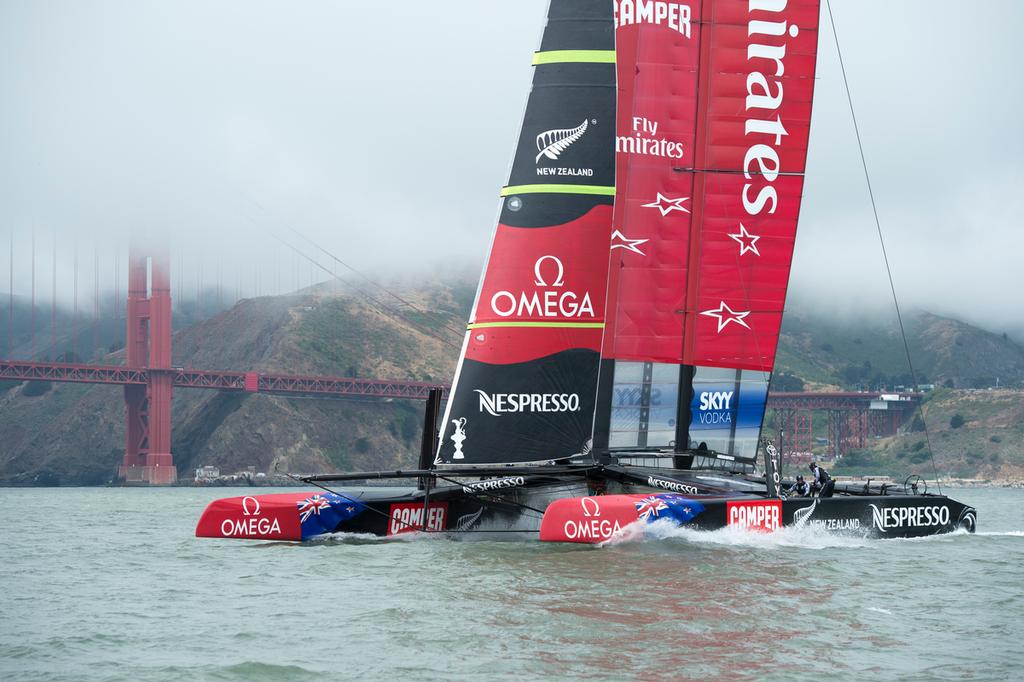 Emirates Team New Zealand take NZL5 out on on the bay for the fourth day of testing and practice in San Francisco. 29/5/2013 © Chris Cameron/ETNZ http://www.chriscameron.co.nz