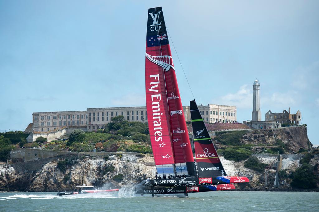 Emirates Team New Zealand take NZL5 out on on the bay for the fourth day of testing and practice in San Francisco. 29/5/2013 © Chris Cameron/ETNZ http://www.chriscameron.co.nz