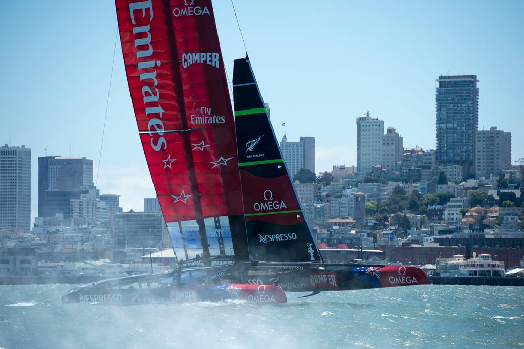 Emirates Team New Zealand take NZL5 out on on the bay for the fourth day of testing and practice in San Francisco. 29/5/2013 © Chris Cameron/ETNZ http://www.chriscameron.co.nz