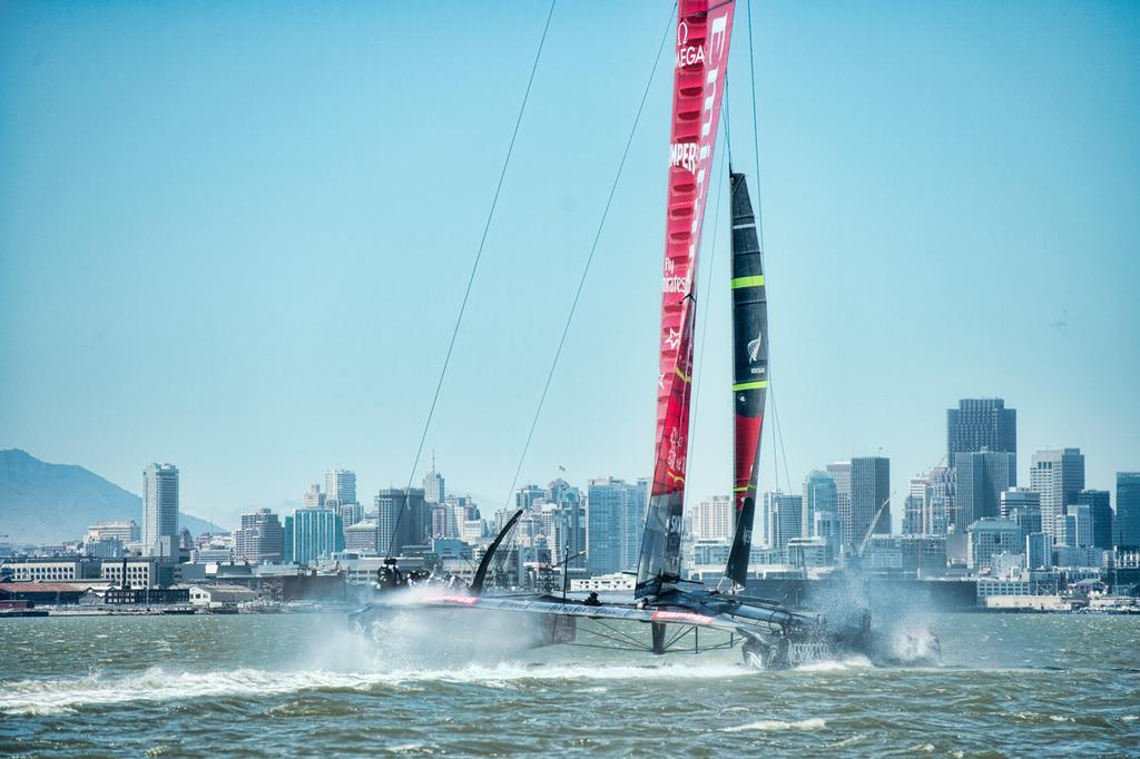Emirates Team New Zealand take NZL5 out on on the bay for the fourth day of testing and practice in San Francisco. 29/5/2013 © Chris Cameron/ETNZ http://www.chriscameron.co.nz