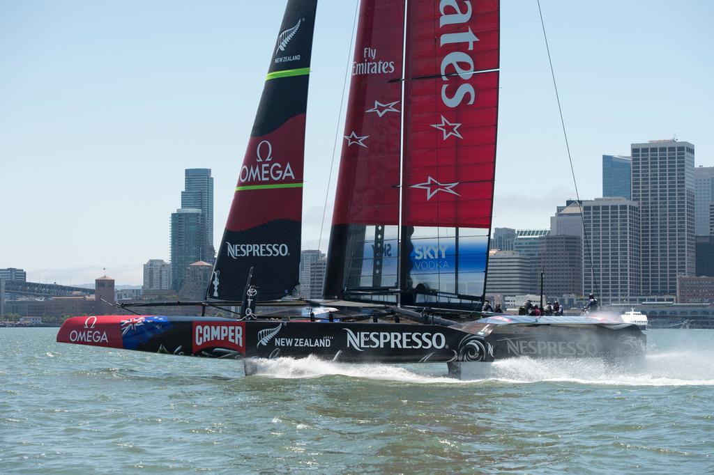 Emirates Team New Zealand practice and testing with the AC72, NZL5 in San Francisco. 5/6/2013 © Chris Cameron/ETNZ http://www.chriscameron.co.nz