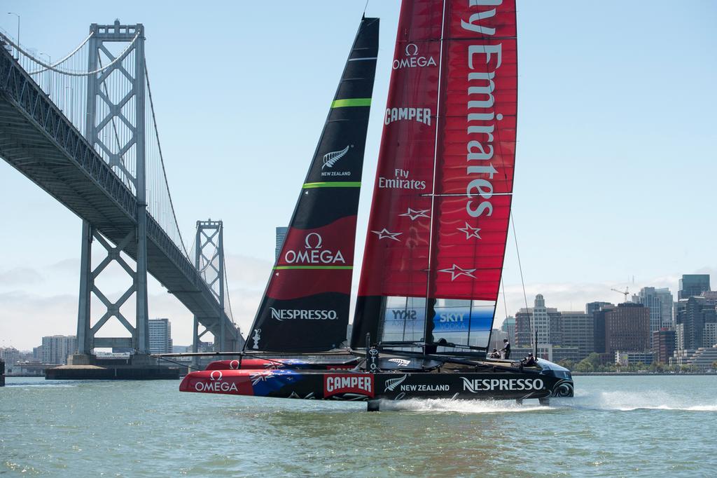 Emirates Team New Zealand practice and testing with the AC72, NZL5 in San francisco. 5/6/2013 © Chris Cameron/ETNZ http://www.chriscameron.co.nz