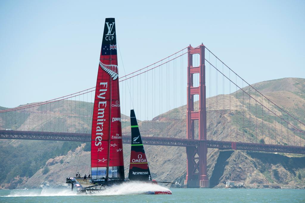 Emirates Team New Zealand AC72, NZL5 in their second practice race with Luna Rossa in San Francisco. 13/6/2013 photo copyright Chris Cameron/ETNZ http://www.chriscameron.co.nz taken at  and featuring the  class