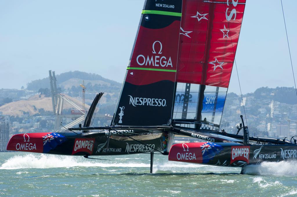 Emirates Team New Zealand practice session with AC72, NZL5 on San Francisco Bay.  © Chris Cameron/ETNZ http://www.chriscameron.co.nz