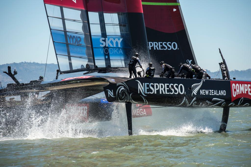 Emirates Team New Zealand practice sailing  NZL5 in San Francisco. 27/6/2013 photo copyright Chris Cameron/ETNZ http://www.chriscameron.co.nz taken at  and featuring the  class