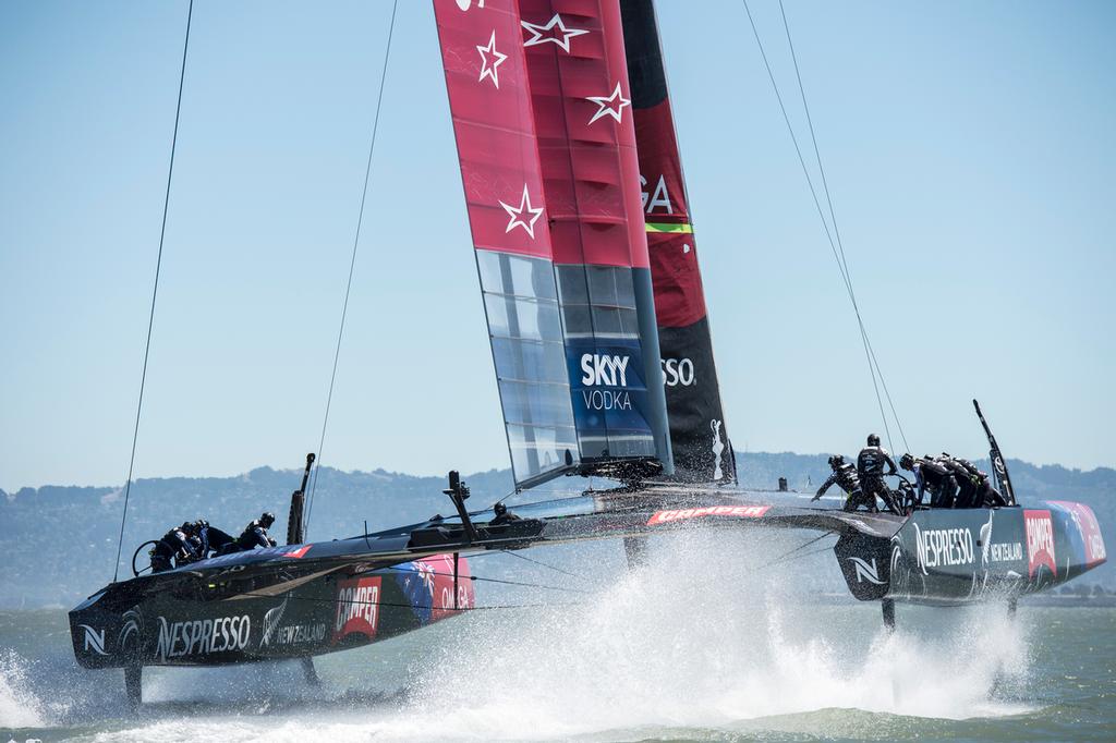Emirates Team New Zealand practice sailing  NZL5 in San Francisco.  © Chris Cameron/ETNZ http://www.chriscameron.co.nz