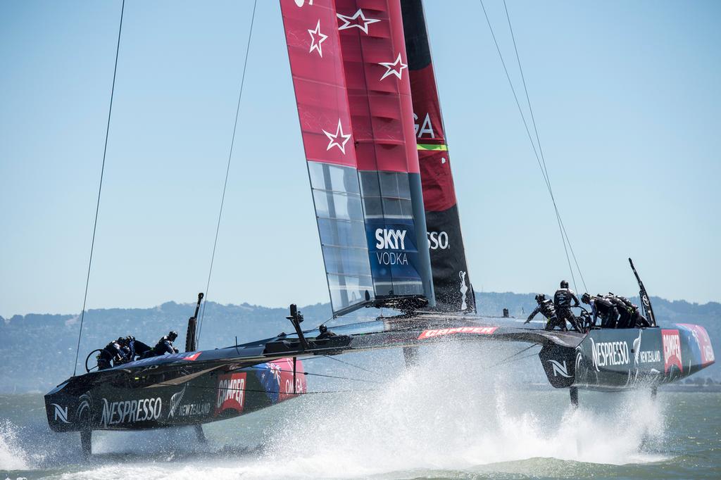 Emirates Team New Zealand practice sailing  NZL5 in San Francisco. 27/6/2013 photo copyright Chris Cameron/ETNZ http://www.chriscameron.co.nz taken at  and featuring the  class