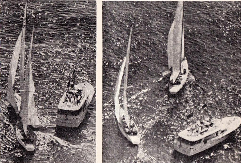 1970 America’s Cup - Startline incident - Left frame - Intrepid passes between the bow of Gretel II and the Committee Boat. In the right hand frame, Intrepid sails away. photo copyright SW taken at  and featuring the  class
