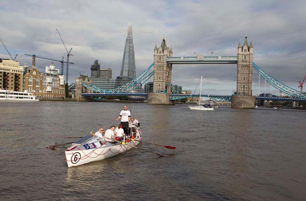 Oarsome Adventures at Tower Bridge in London at the start of GB Row 2013, the world’s toughest rowing race. © onEdition http://www.onEdition.com