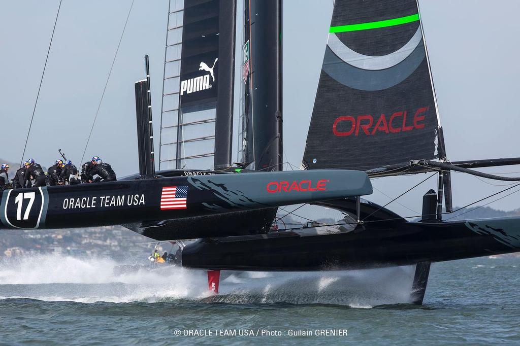Oracle Team USA sailing in March 2013  is significantly different from the pre-capsize model © Guilain Grenier Oracle Team USA http://www.oracleteamusamedia.com/